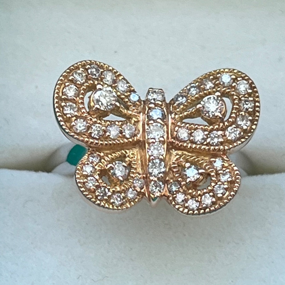 Effy 14K Butterfly Two Tone Yellow White Gold Diamond Ring Sz. 8